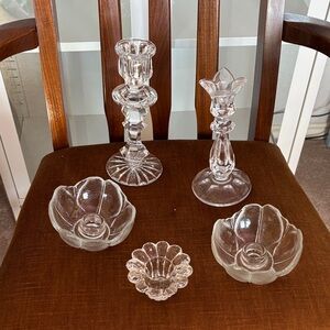 Elegant Clear Glass Candle Holder Set of Five